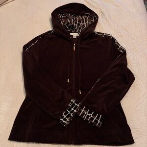 NWOT 2 pc St. John Sport Brown Velour Giraffe Hooded Jacket & Pants Suit - Sz Sm